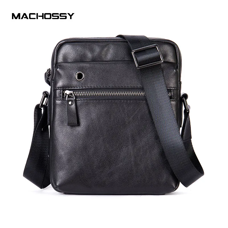 

MACHOSSY Men's bag Soft Genuine Leather Crossbody Messenger Bags Natural Skin Men shoulder bag flap zippers Casual bag