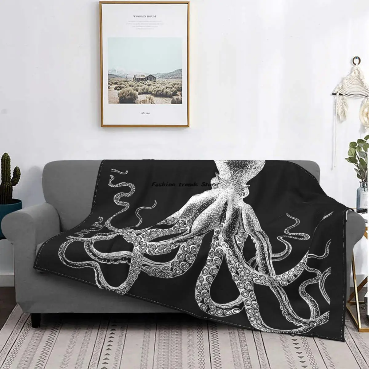 

Octopus Vintage Knitted Blanket the Rise of Great Cthulhu Flannel Throw Blankets Bed Sofa Personalised Soft Warm Bedspreads