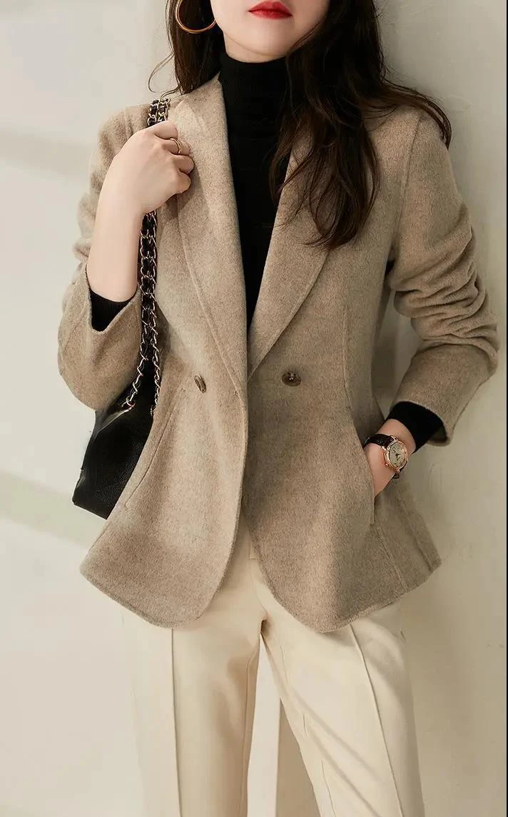 

Women Winter Oversized Woolen Blazer Xxxl Ladies Business Office Wear Suit Long Sleeve Button Up Girls Streetwear Suit Jacket
