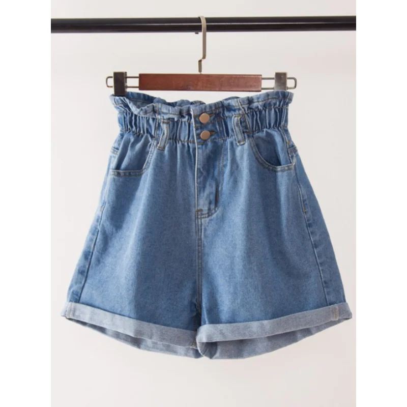 Summer Black Women's Denim Shorts Large Size 5XL Ruffle White High Waisted Shorts Elastic Waist Jeans for Women
