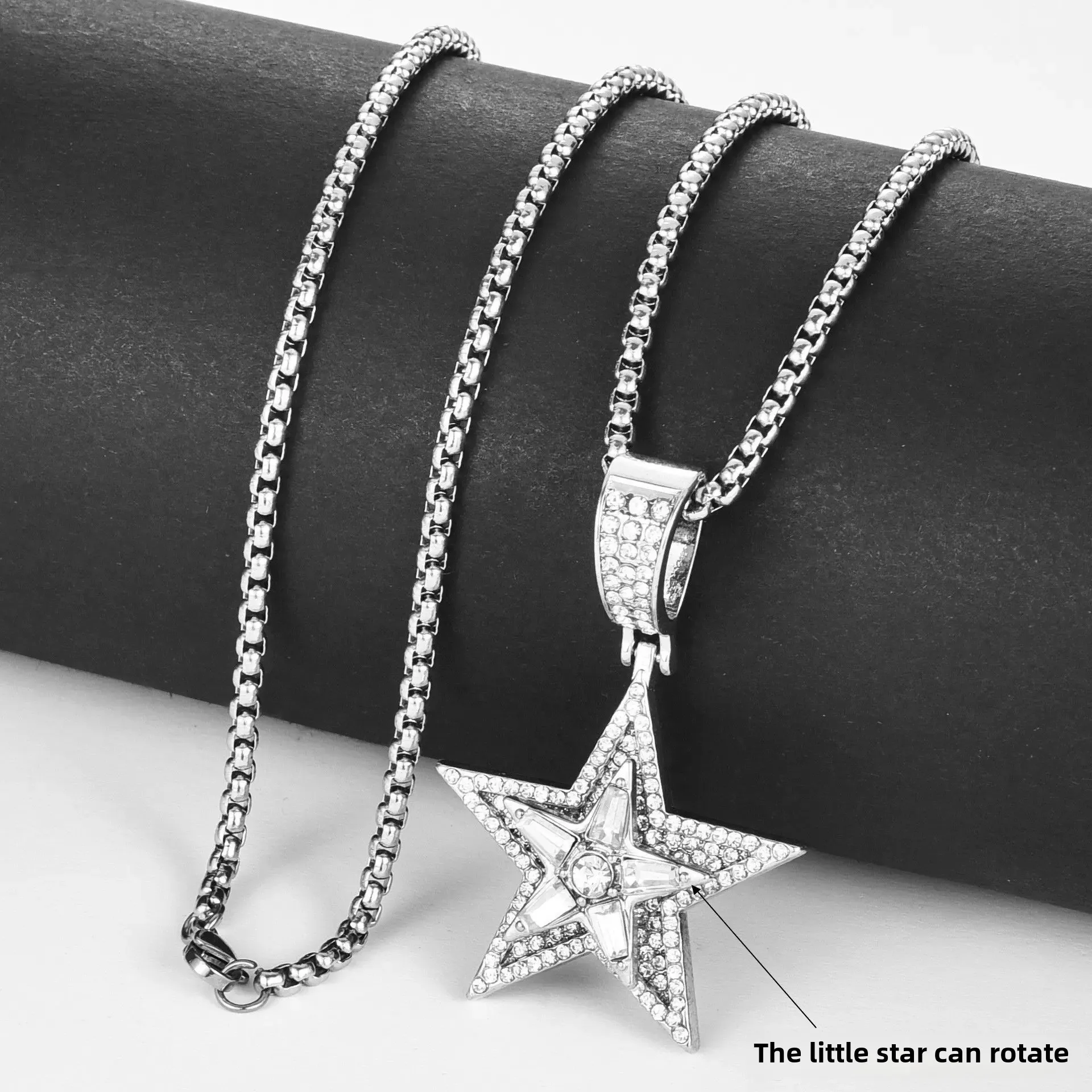 Титановое ожерелье из нержавеющей стали полное бриллиантов вращающийся