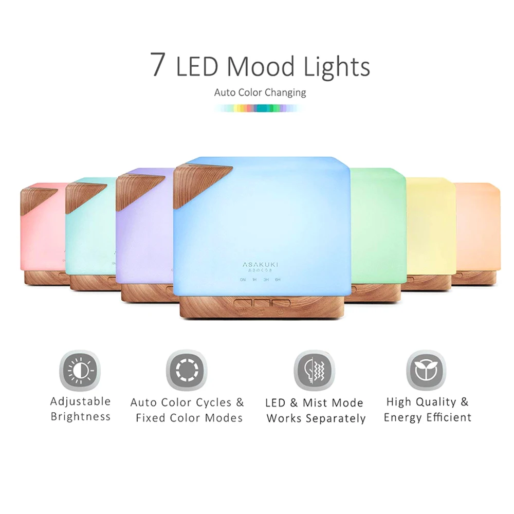 Диффузор эфирных масел премиум-класса 5 в 1 ультразвуковой ароматерапии с ароматным испарителем, увлажнителем воздуха, автоматическим выключением и безопасностью на 700 мл.