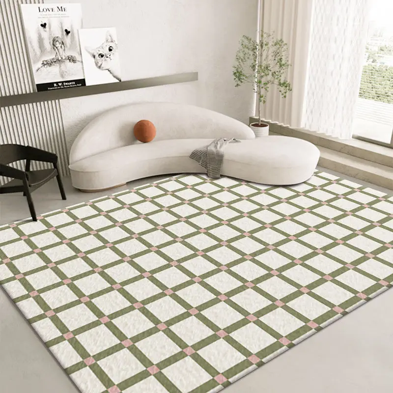 

Modern Soft Fluffy Carpet Living Room Sofas Cream Coffee Table Mat Decoration Bedroom Bedside Area Rug Grid Anti-skid Floor Mats