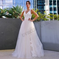 simple bohemian v neck wedding dress bridal robe de mariee lace appliques tulle custom made vestidos de novia uvrcos bride gown