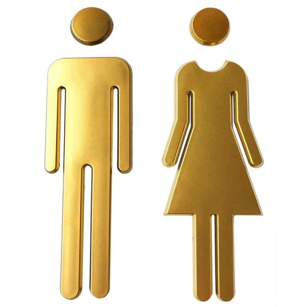 

7.8inch Adhesive Backed Modern Acrylic Adhesive Backed Men's and Women's or Unisex Bathroom Sign (Gold)