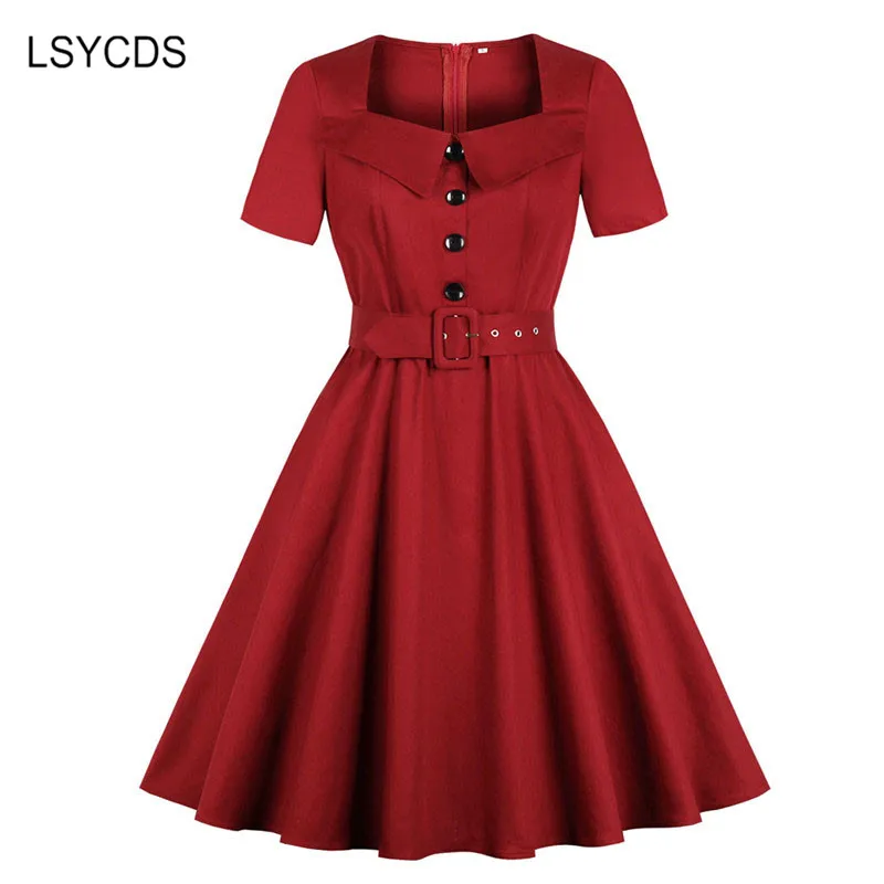 LSYCDS Ретро платья в стиле Хепберн с коротким рукавом халат большие качели