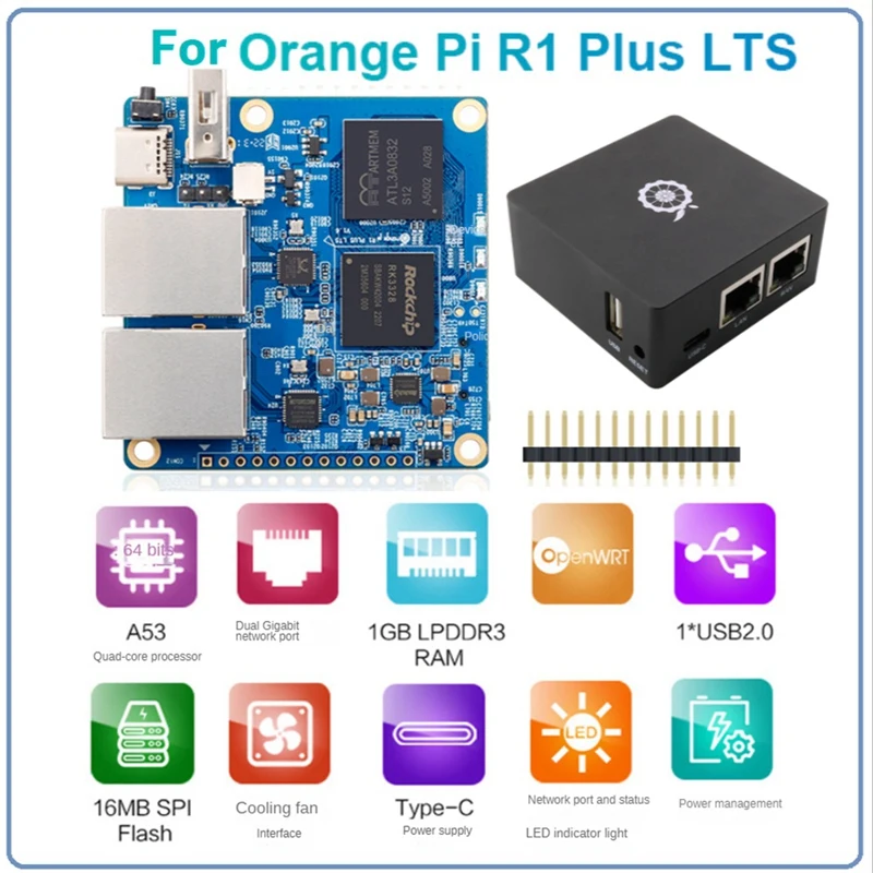 

1 Set Development Board For Orange Pi R1 Plus LTS Development Board With Aluminum Case Gigabit Ethernet Support Android