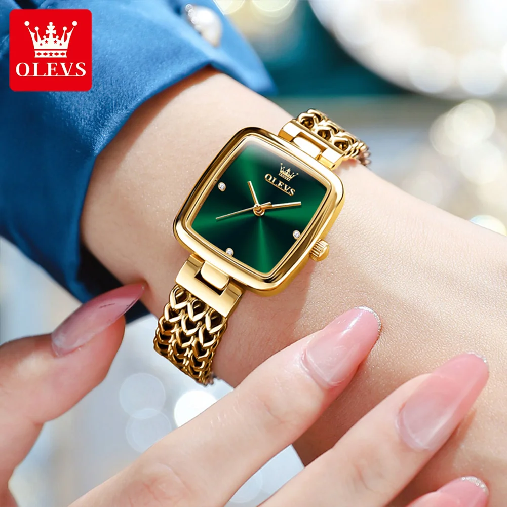 2023 OLEVS Ladies Watches Top Brand Luxury Fashion Stainless Steel Gold Bracelet Watch Women GreenQuartz Clock Waterproof Watch