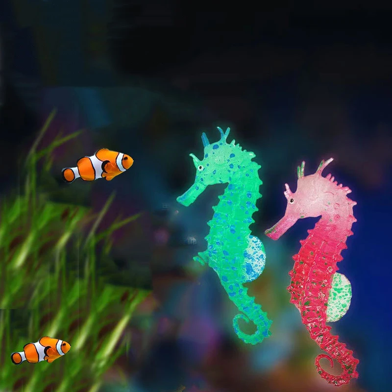 

4x10cm Luminous Seahorse Aquarium Ornament Silicone Hippocampus Glowing Fish Tank Decor Under The Sea Party Gifts