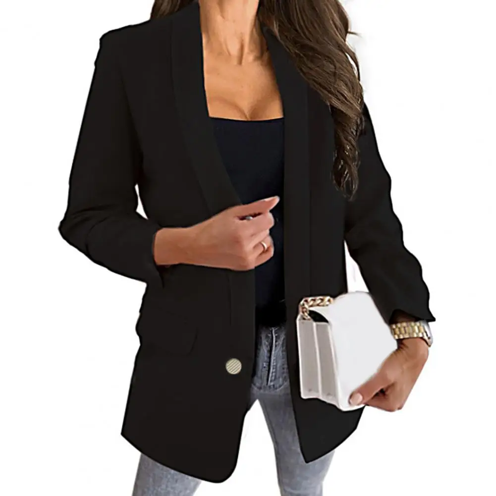 

Chic Women Pure Color Lapel Suit Coat Blazer Suit Coat Single Button Flap Pockets