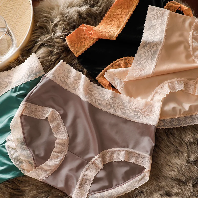 

Noble silk mid-high waist women's panties ice silk quick-drying briefs women's lace women's panties sexy women's underwear
