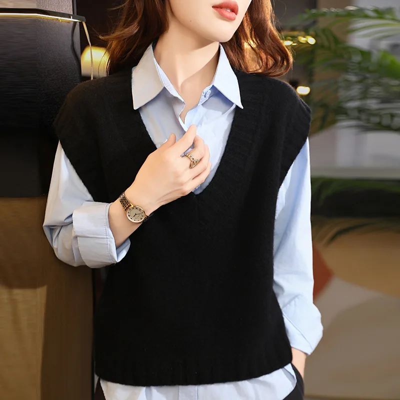 Шерстяной жилет без рукавов осенне-зимний новый женский большой бандажный