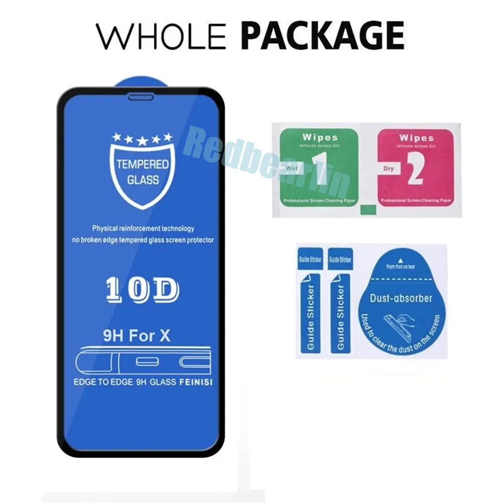 50pcs Full Cover 9H 10D HD Tempered Glass Screen Protector Film Guard For iPhone 14 13 12 11 Pro Max 7 8 x xr xs max With Box