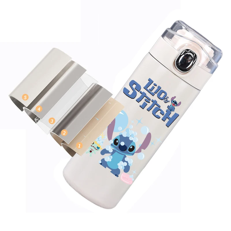400ML Lilo Stitch Stainless Steel Thermal Water Bottle Outdoor Sports Convenient Cup Bouncing Drinking Tool Kid Gift