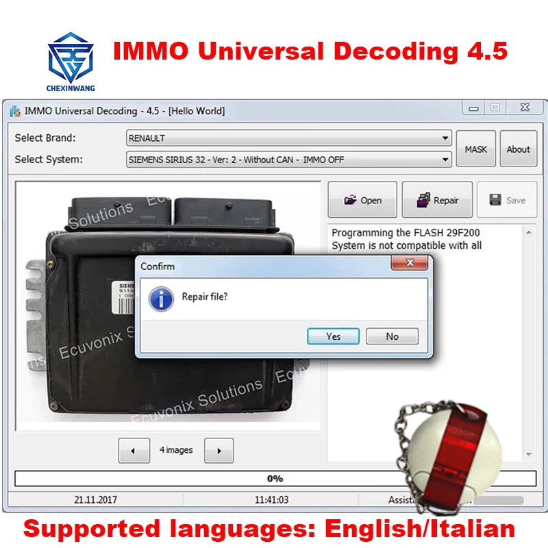 IMMO Универсальное декодирование 4,5 с ключом EDC17/MEV17/MED17 EEPROM Checksum калькулятор IMMO off программное обеспечение удалить IMMO код ECU