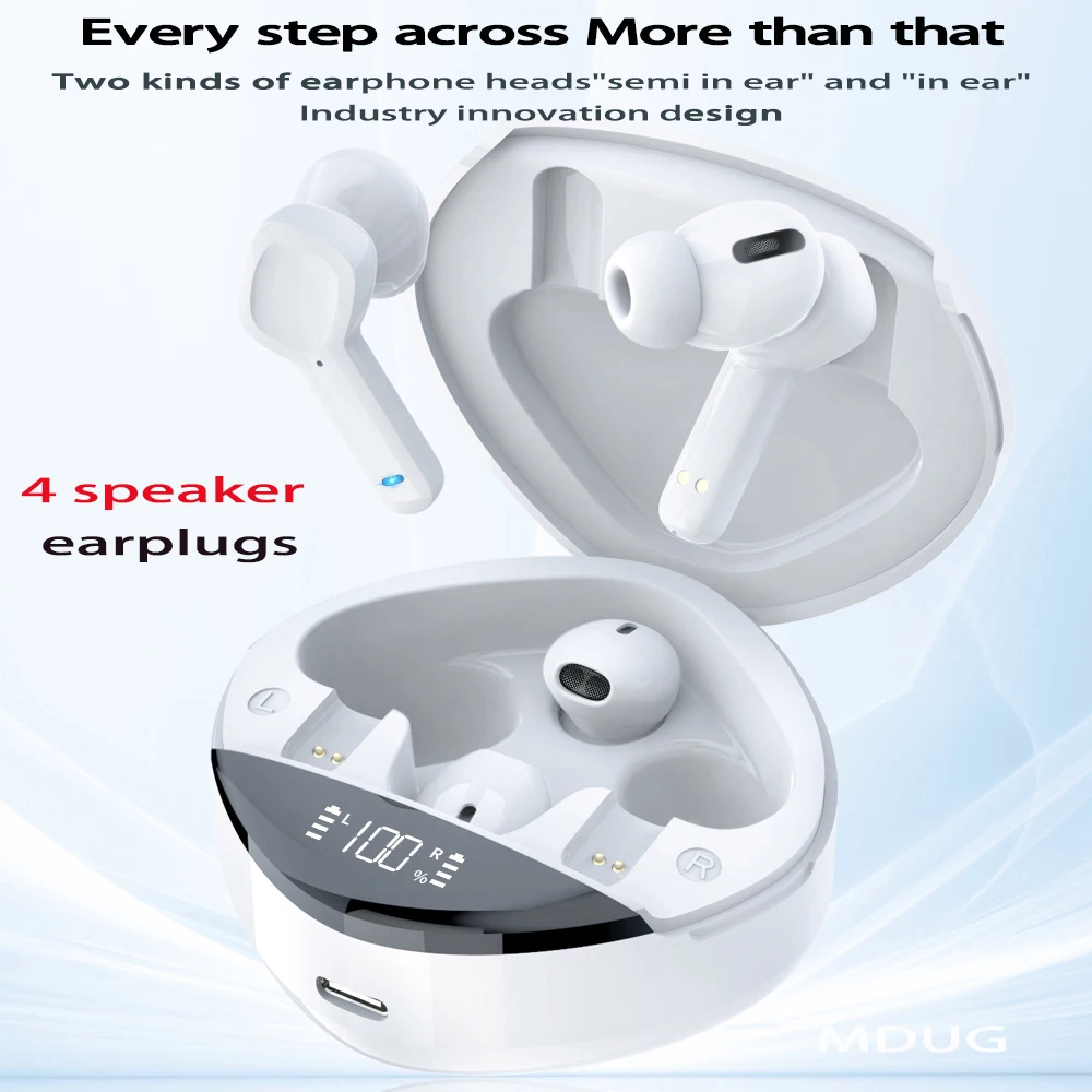 

MDUG Wireless Fone Bluetooth Earbuds Digital Display Detachable 4 Moving Coil with Microphone Call Noise Cancelling Headphones