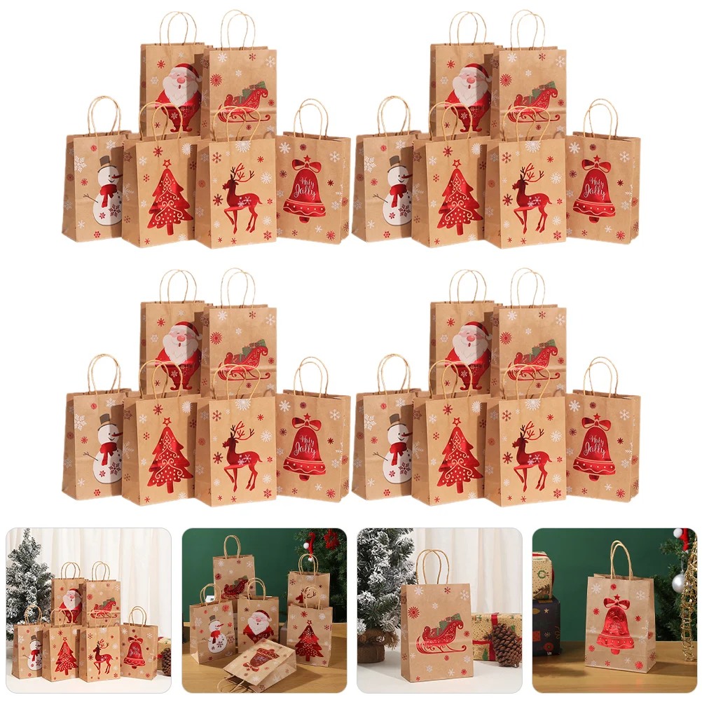 

24 Pcs Xmas Gift Bags Small Brown Paper Kraft Wrapping Presents Christmas Large