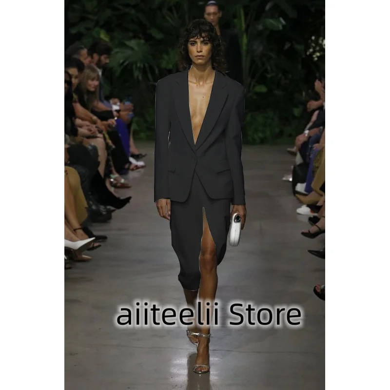 Women's 2-piece Suit Fashionable Solid Color Casual Single Breasted Deep V-neck Slim Fitting Suitable for Business Elegant 2023