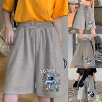 fashion womens shorts clothing loose student gray cropped trousers cute astronaut print series harajuku street womens shorts