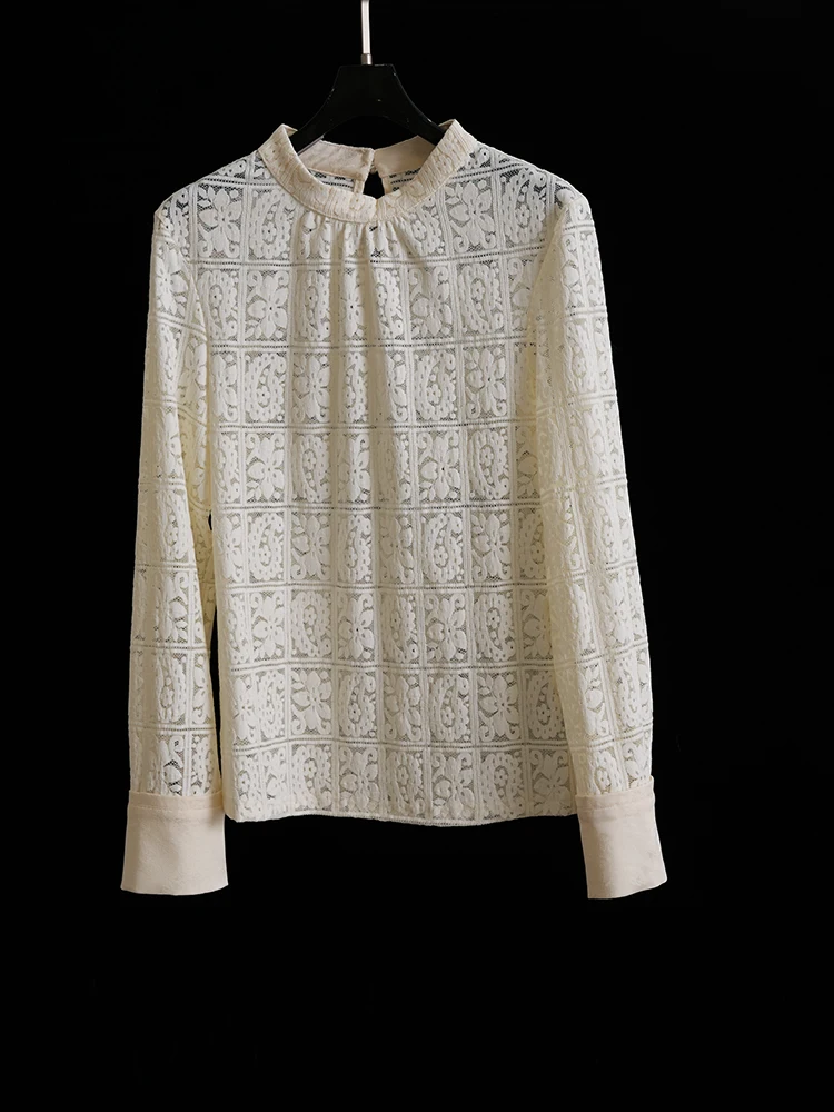 Французские клетчатые кружевные светские рубашки с длинными рукавами и