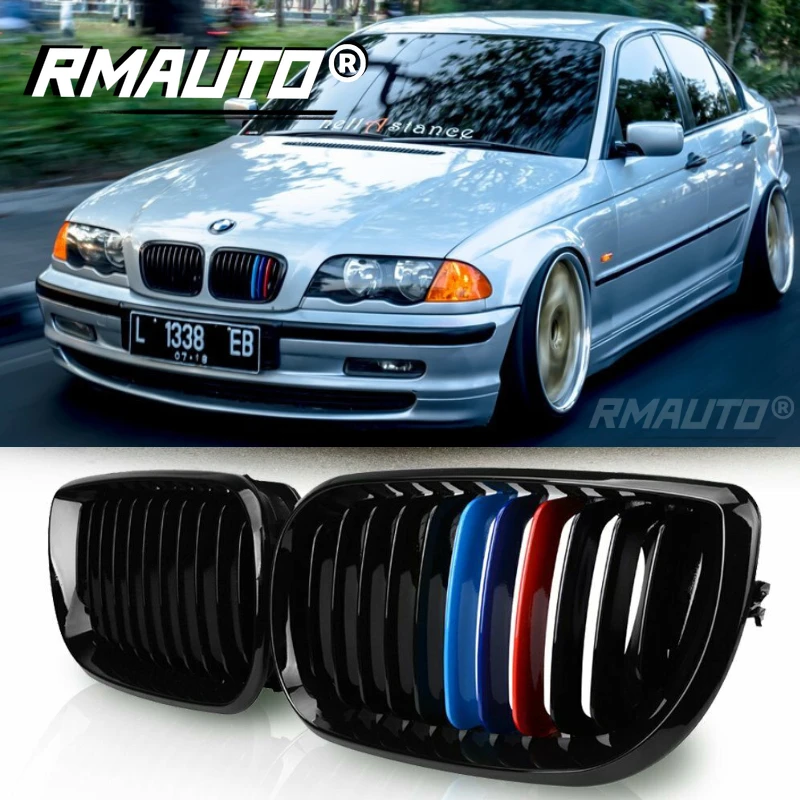 

2Pcs Gloss Black M Style Car Front Bumper Kidney Grille Racing Grill For BMW E46 4 Door 3 Series 2002-2006 Car Accessories