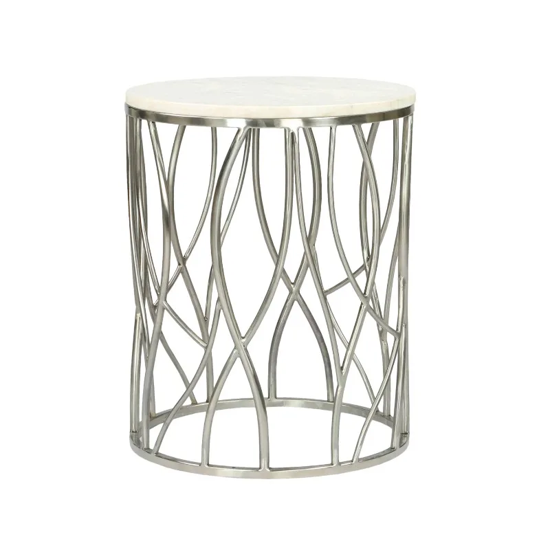 

Roundhill Furniture Kameral Round Marble End Table with Stainless Steel Base