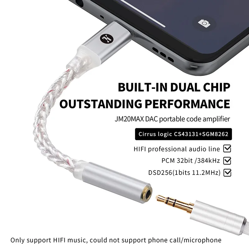 Фото Переходник jмелак JM20 Max Dac Type C на 3,5 мм CS43131 + SGM8262 усилитель чипа USB C для наушников 3,5 мм №2