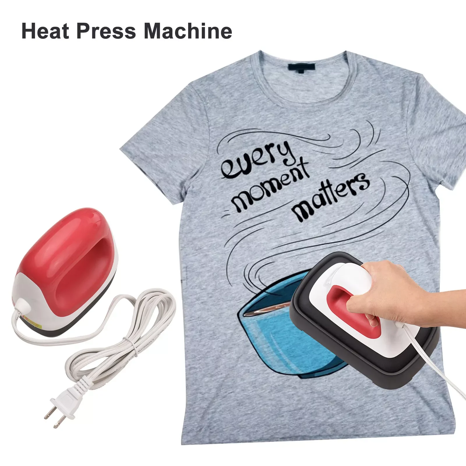 

Mini Heat Press Machine T-Shirt Printing Easy Heating Transfer Press Iron Machines for Clothes Bags Hats Pads Blanket Phone Case