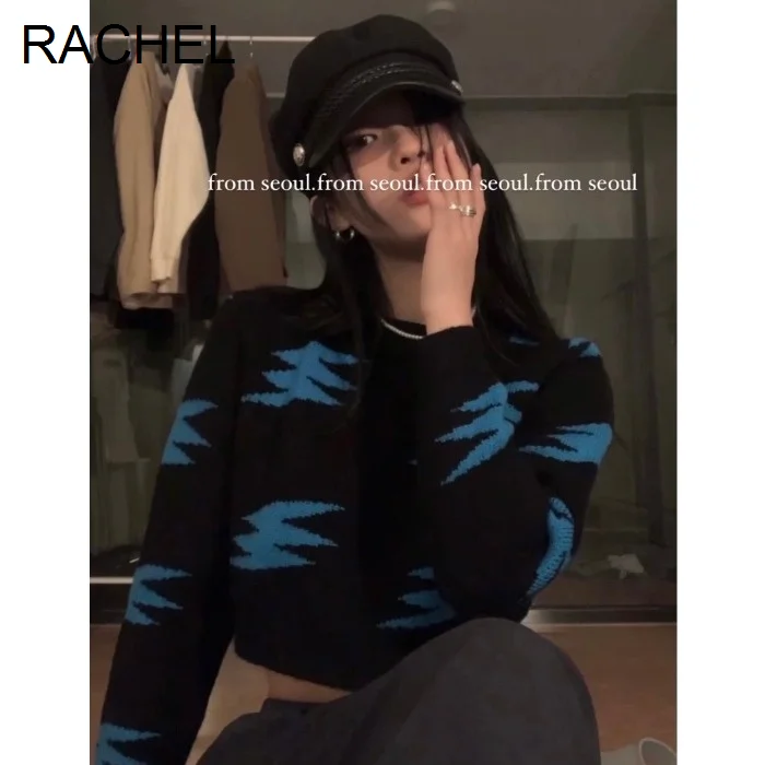 

Женский укороченный свитер с молнией, осенний свитер с длинными рукавами в Корейском стиле, модель 2021