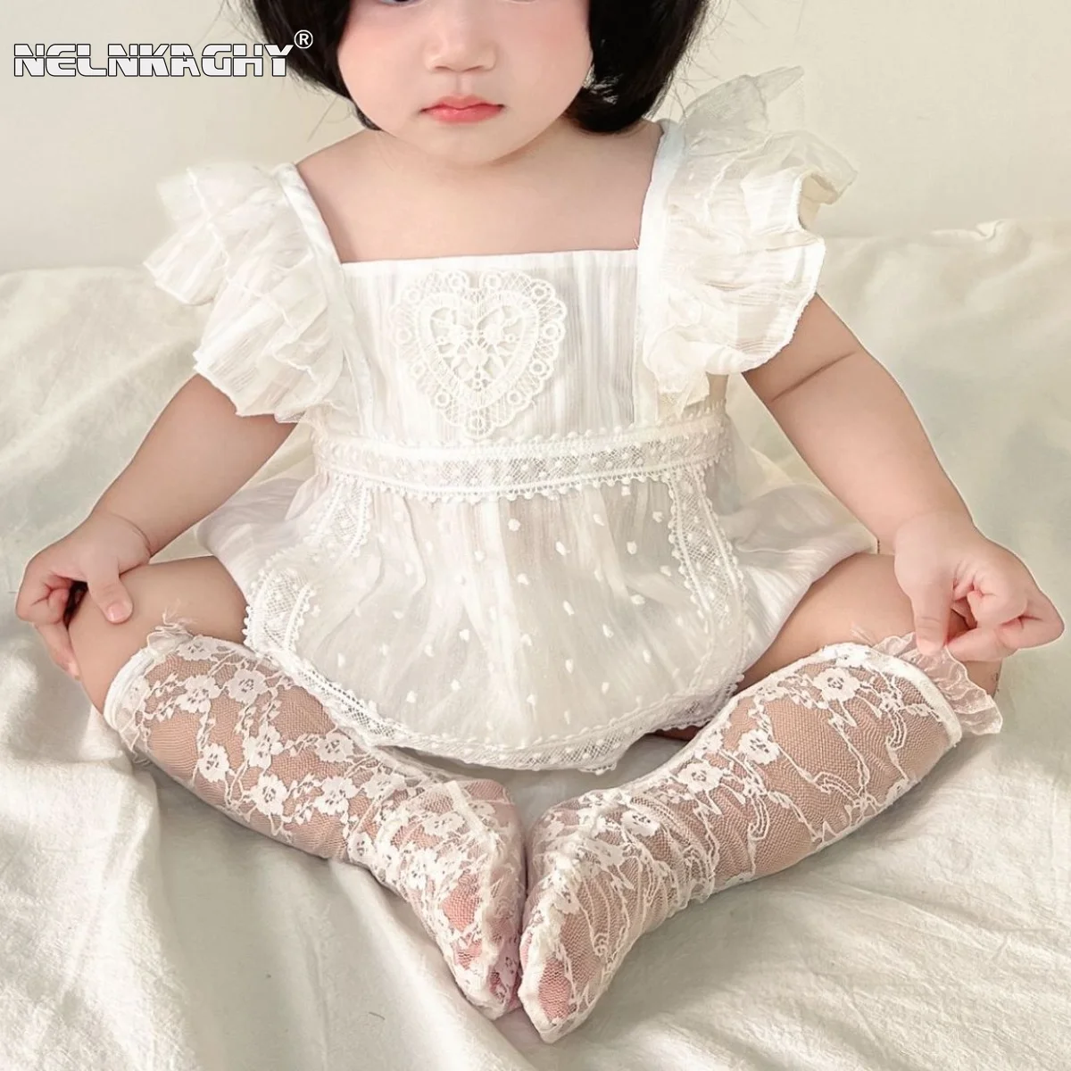 

100% Cotton Kids Baby Girls One-Piece Jumpsuits Beautiful Fly Sleeve Embroidery - Perfect for Newborn Toddler 0-24M In Summer!