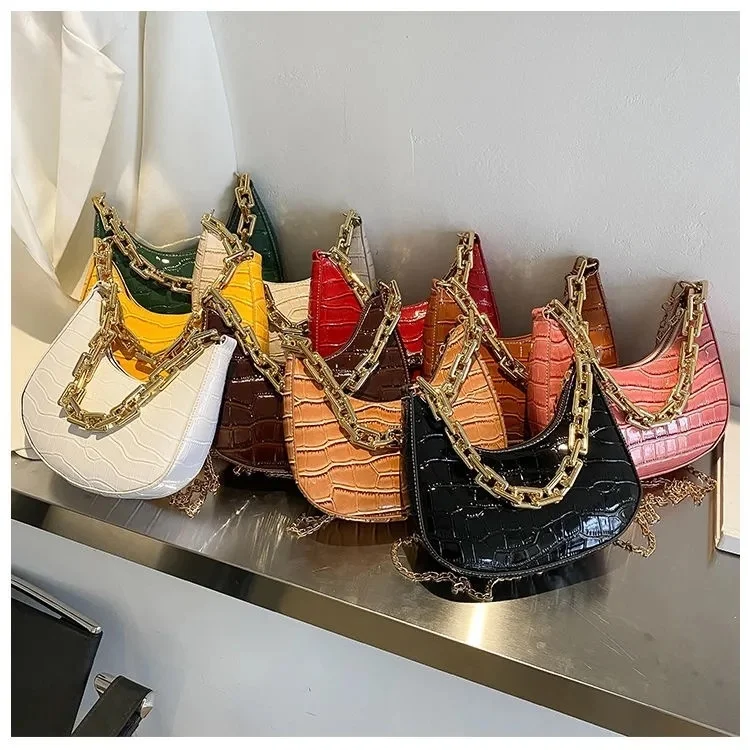 

Alligator Pattern Leather Hobos Women Thick Chains Crossbody Bags PU Tote-bag Shoulder bags Hand bag for Girl 2023 New Sling Bag