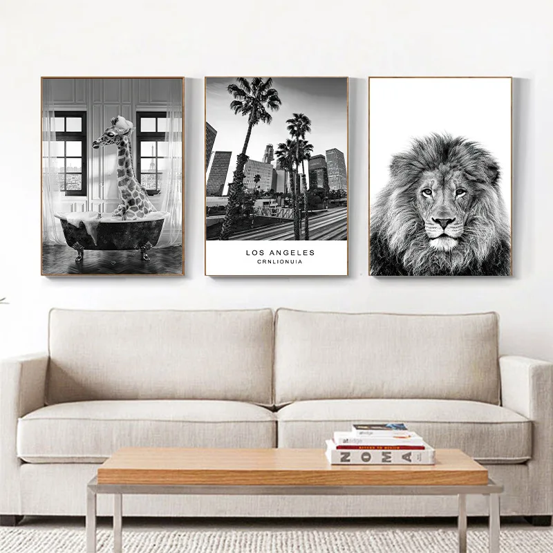 Современное украшение для ванной комнаты плакат с жирафом животными архитектура