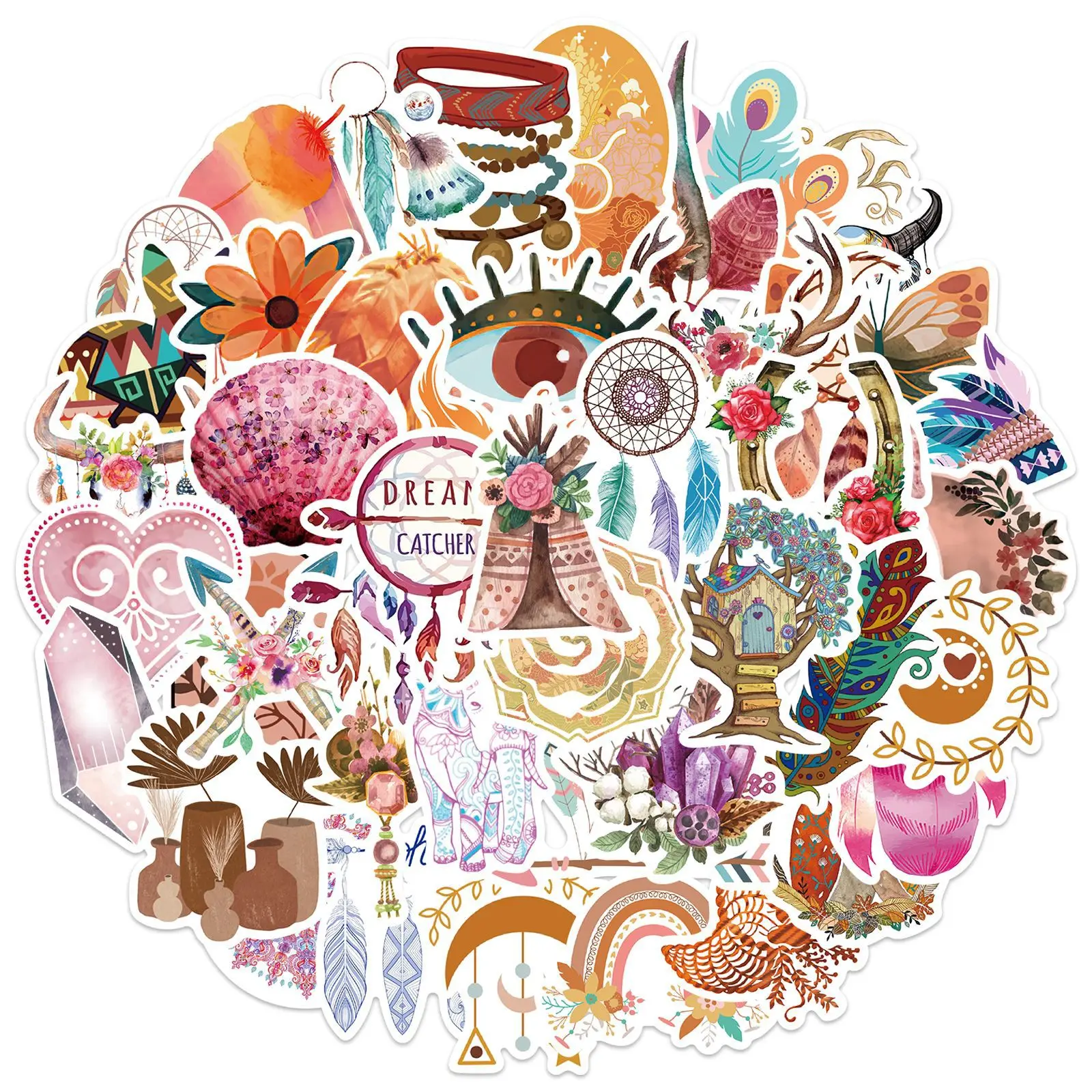 

50pcs Cartoon Boho Doodle Stickers Decorative DIY Waterproof Stickers