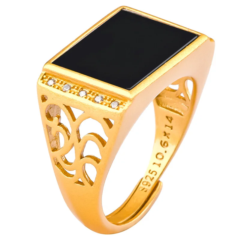 

Mai Chuang/ Hand Carved/ Silver Inlay Mo Cui Men's Ring Fashion Elegant Personality Jewelry Men Women Adjustable Couple Gift