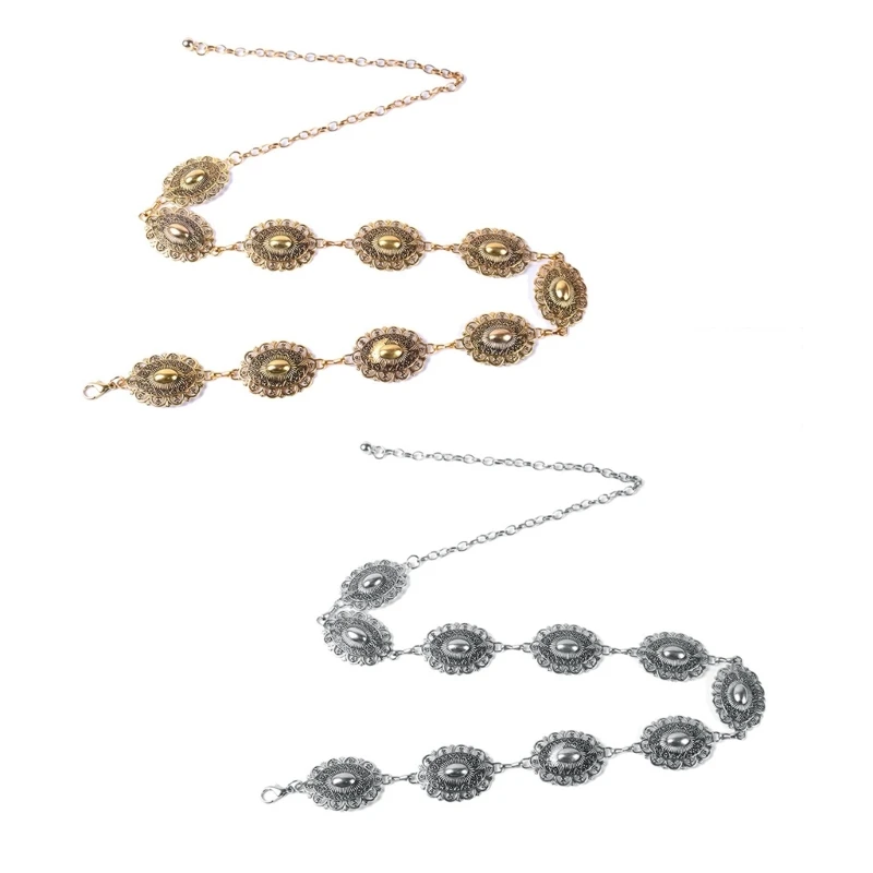 

Metal Waist Chain Banquet Female Carved Flower Buckle Belt Shinning Thin Belt