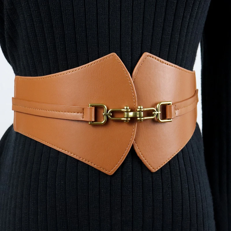 New Retro Belt Women Imitation Leather Pin Buckle Wide Female Designer Fashion Brand Waist Belt Lady's Waist Docoration