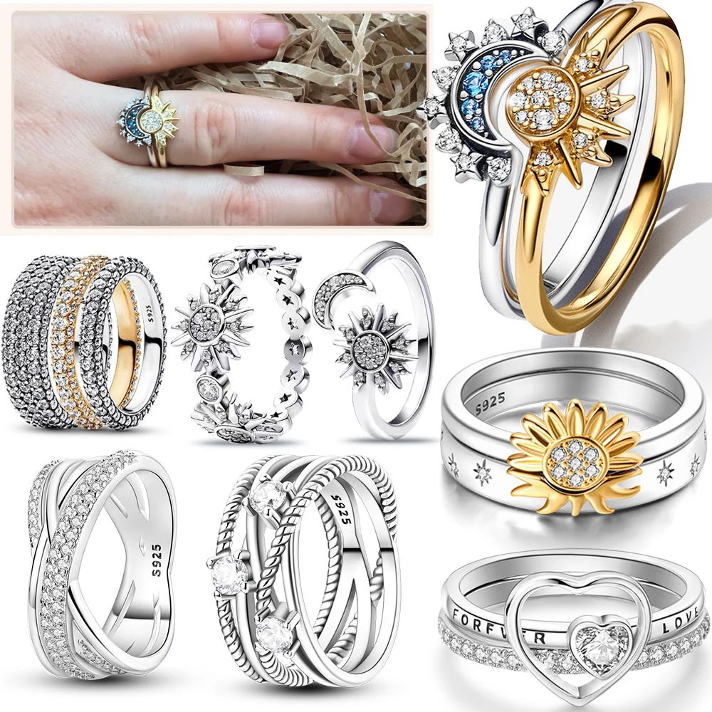 Новинка 2023, кольцо с голубой тиарой Золушки Disney, серебряное кольцо на палец для женщин, серебряные ювелирные украшения «сделай сам»