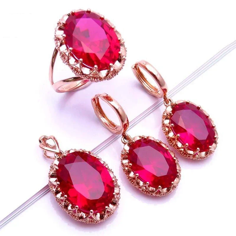 Фиолетовое золото 585 пробы розовое 14 карат инкрустированные овальными рубинами