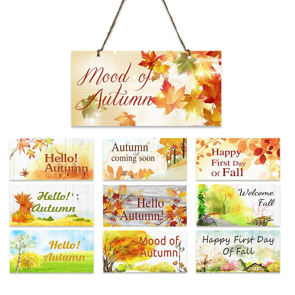 

Gold Fall Wooden Sign Autumn Hanging Plaque Farmhouse Garden Home Decoration Refreshing Autumn Weather Decor Wood Gifts