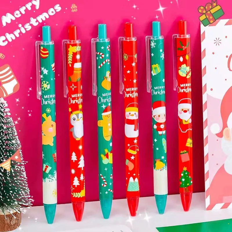 Bolígrafo de Gel retráctil para Navidad, bolígrafos Kawaii de 0,5mm, tinta negra, Papá Noel, muñecos de nieve, regalo de vacaciones, papelería escolar, 10 unids/lote