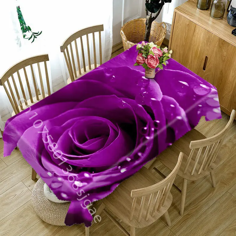 

Purple Rose Flower Table Cloth Waterproof Oilproof Rectangular Tables Cover for Home Decoration Wedding Party Kitchen Manteles