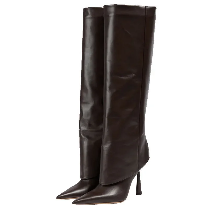 Прямые свободные брючные сапоги с высокой трубкой женские до колена острым