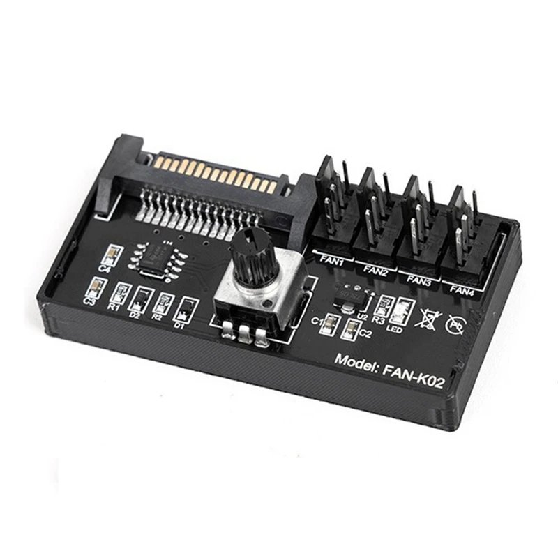 Фото ШИМ-контроллер скорости вентилятора Высокая мощность Sata DC Power 4-контактный регулятор вентилятора NAS Серверный регулятор скорости вентилятора 4-сторонний ШИМ-регулятор вентилятора №1