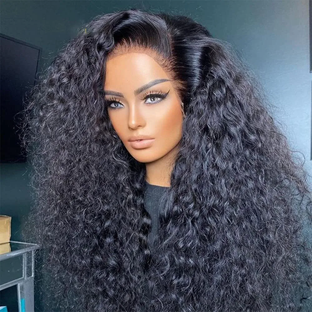 

Natural Black 26 Inches Long 180%Density Glueless Kinky Curly Preplucked Lace Front Wig BabyHair Heat Temperature Daily Cosplay