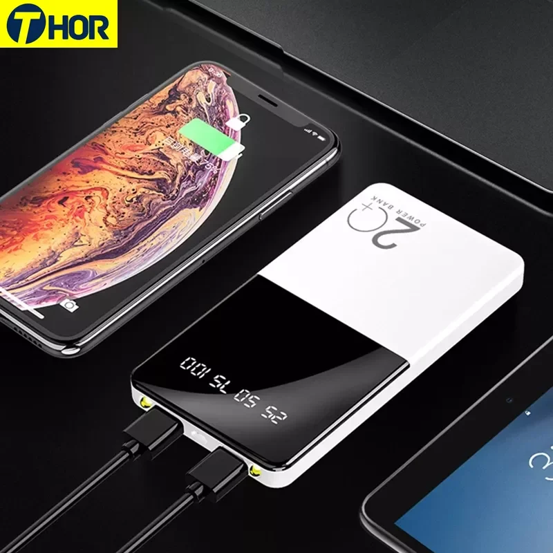 

2023New 20000mAh Power Bank Portable Charger Mirror Screen LED Digital Display Powerbank External Battery Pack Poverbank For All