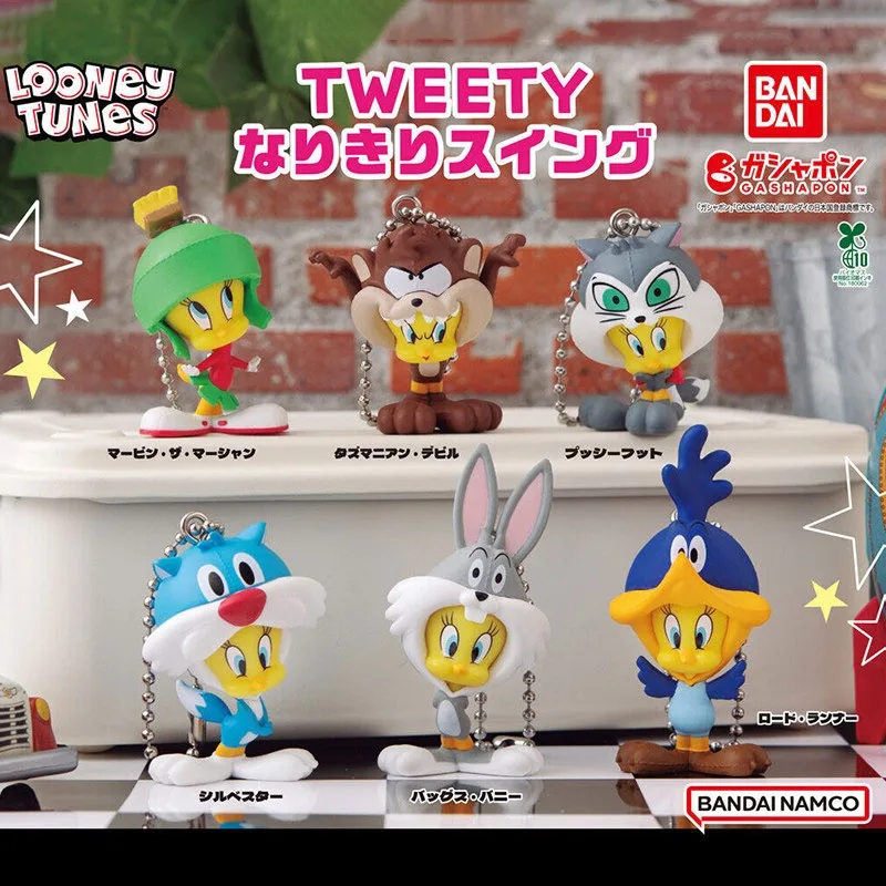 Фото Оригинальный брелок-качели Bandai Looney Tunes с Твити, Багзом Банни, Тазом, Сильвестром, 6 стилей, Гашапон, мультяшный, в наличии №2