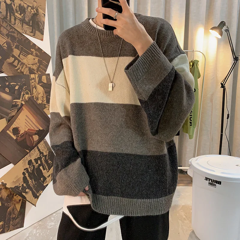 

College Unisex Casual Pullovers Men Fashion Sweater Handsome High Street Stylish Dynamic Male Clothing Knitting Baggy All-match
