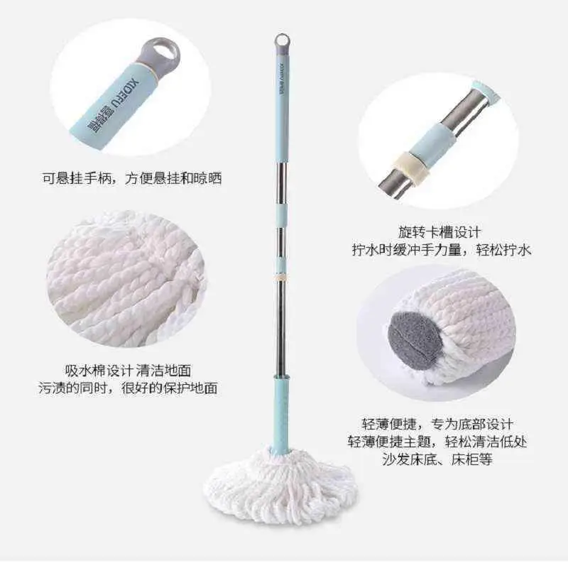 Самоотжимающаяся швабра для мытья пола Squeeze Lazy Spin And Go Home Help Wet Dry Wiper Cleaning Tools Window Round Scrubber Tile on.