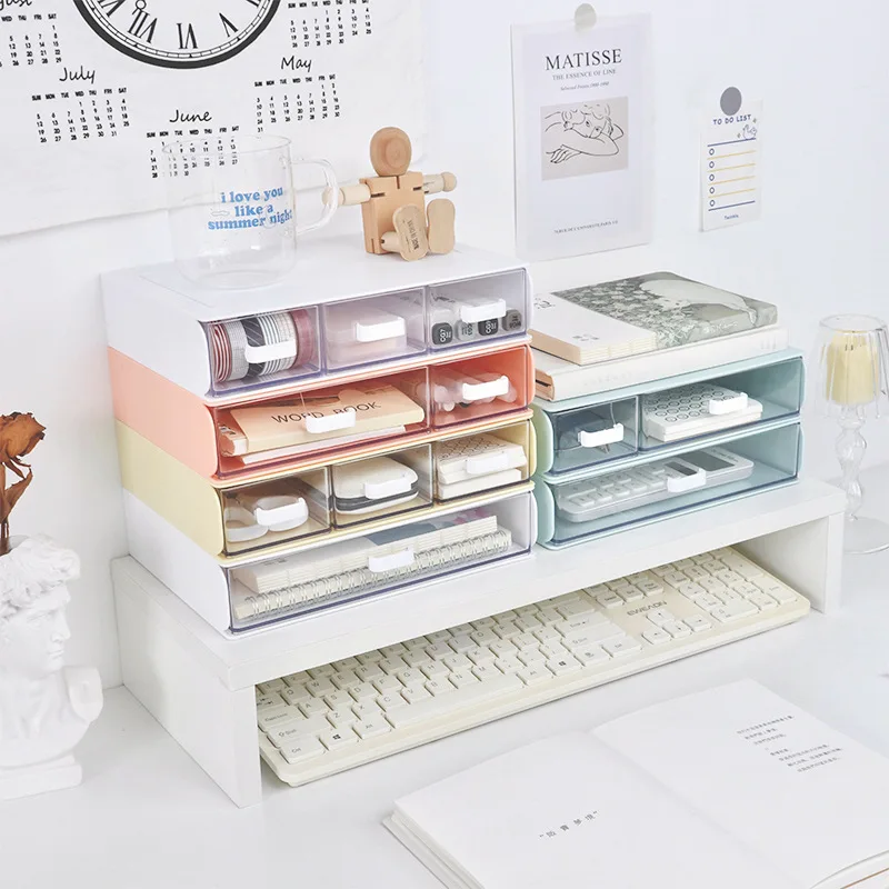 

Drawer-type cosmetics storage office desk stationery sorting box Free combination multi-layer stackable storage box