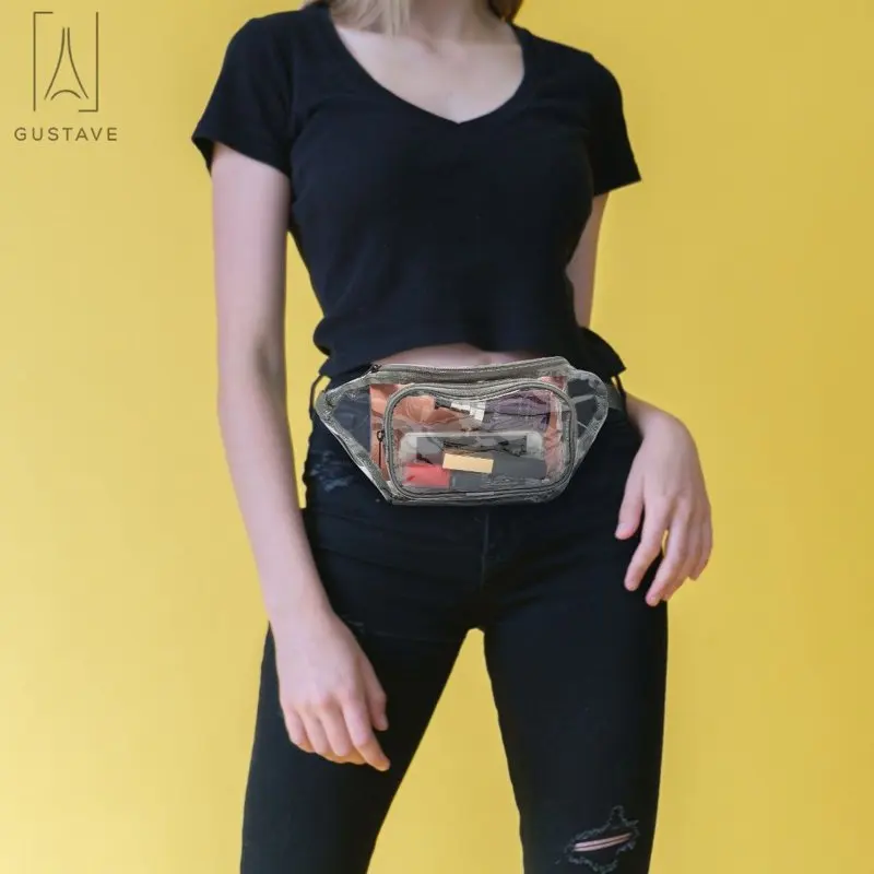 2 Pack Clear Fanny Pack Stadium Approved Transparent Waterproof PVC Waist Bag Clear Purse Adjustable Belt Bag  Women Men, Travel